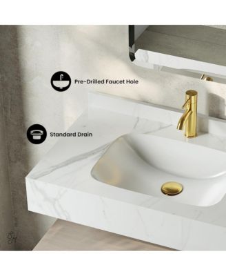 Avancer Wood 36" Wall-Mounted Bathroom Vanity with White Marble Sink Top