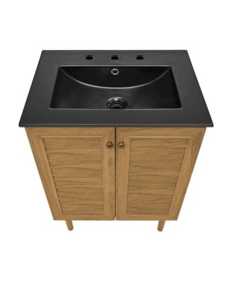 24" Freestanding Bathroom Vanity in Golden Oak, Black 3-Hole Centerset Sink Top