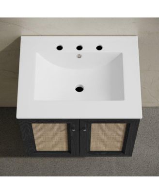 24" Wall-Mounted Bathroom Vanity, Black Oak, Widespread Faucet Holes Vanity Top