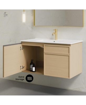St. Tropez 36" Wall-Mounted Bathroom Vanity in Natural Oak with Sink Top