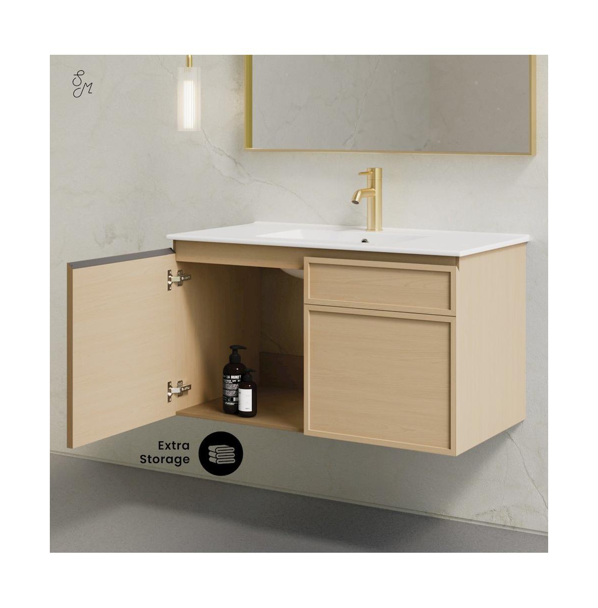 Swiss Madison St. Tropez 36" Wall-Mounted Bathroom Vanity in Natural Oak with Sink Top