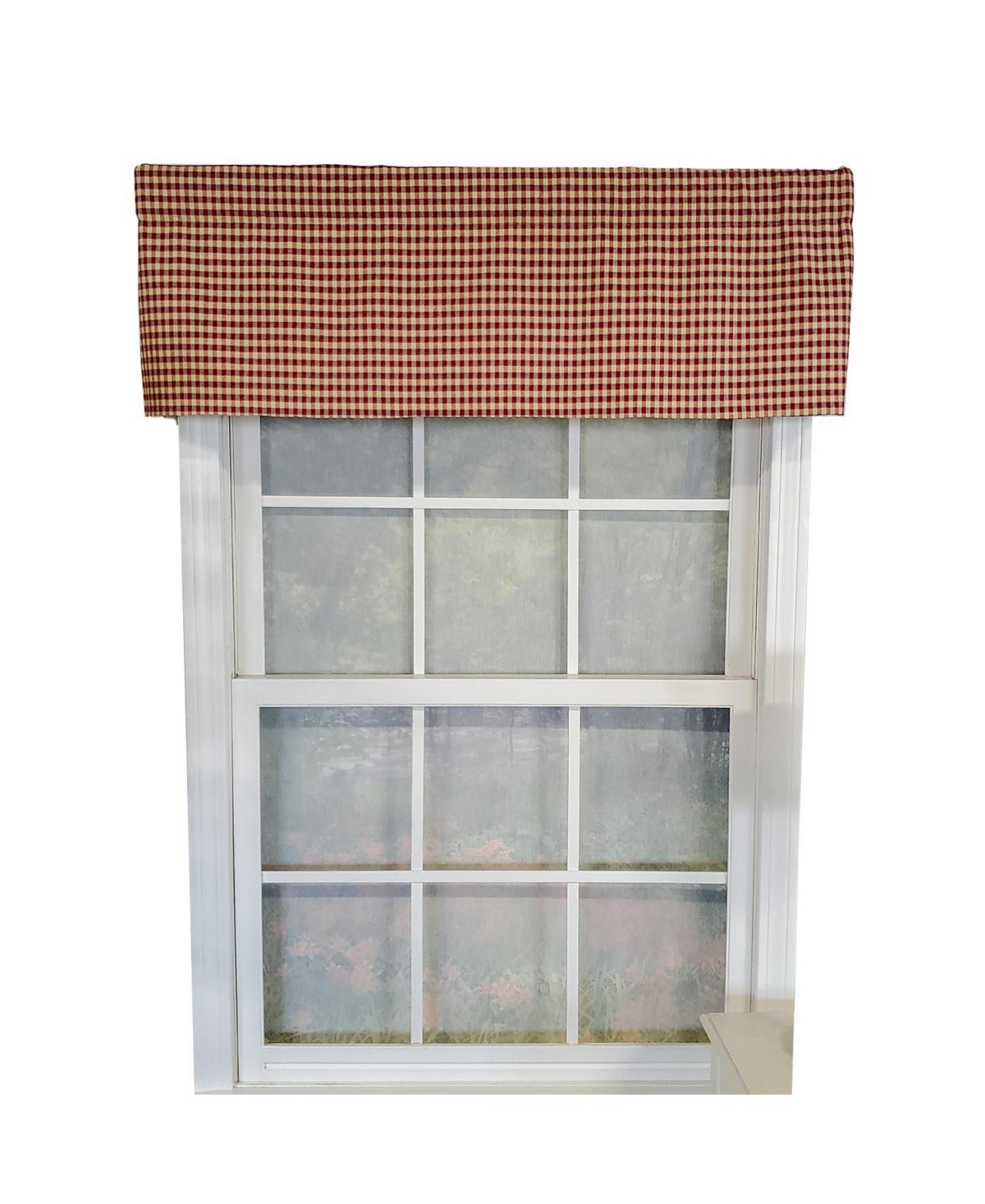 Rlf Home Rusty Check Tailored 100% Cotton with Fully Lined 3" Rod Pocket Valnance for Windows 50" x 14" Red
