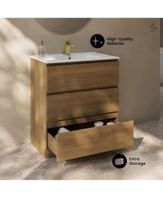 Liberte 30" Freestanding Bathroom Vanity in Brown Oak with Sink Top