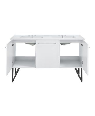 60 in. White, Double Basin Bathroom Vanity, White, 3-Hole Sink Top