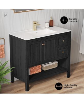 Chateau 36" Freestanding Bathroom Vanity in Black Oak with Sink Top