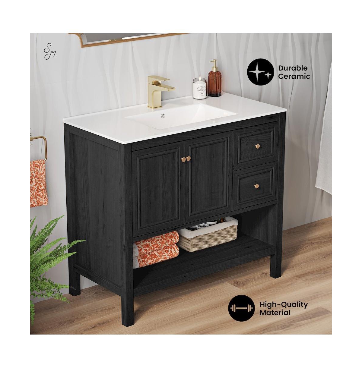 Chateau 36" Freestanding Bathroom Vanity in Black Oak with Sink Top