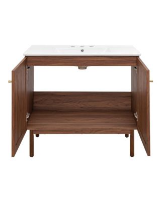 36" Freestanding Bathroom Vanity in Brown Oak with 3-Hole Widespread Sink Top