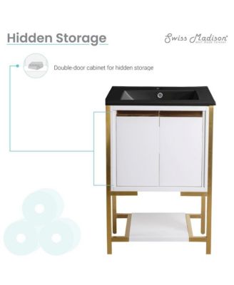 Marseille 24 in. White Bathroom Vanity With Black Ceramic Sink Top