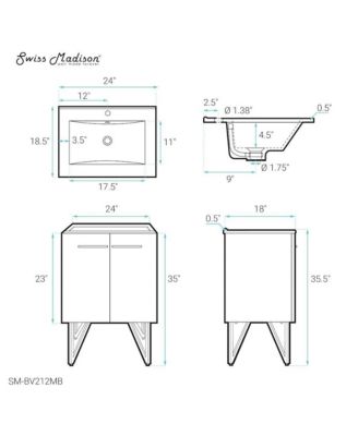 Annecy 24 in. White Bathroom Vanity With Black Ceramic Sink Top