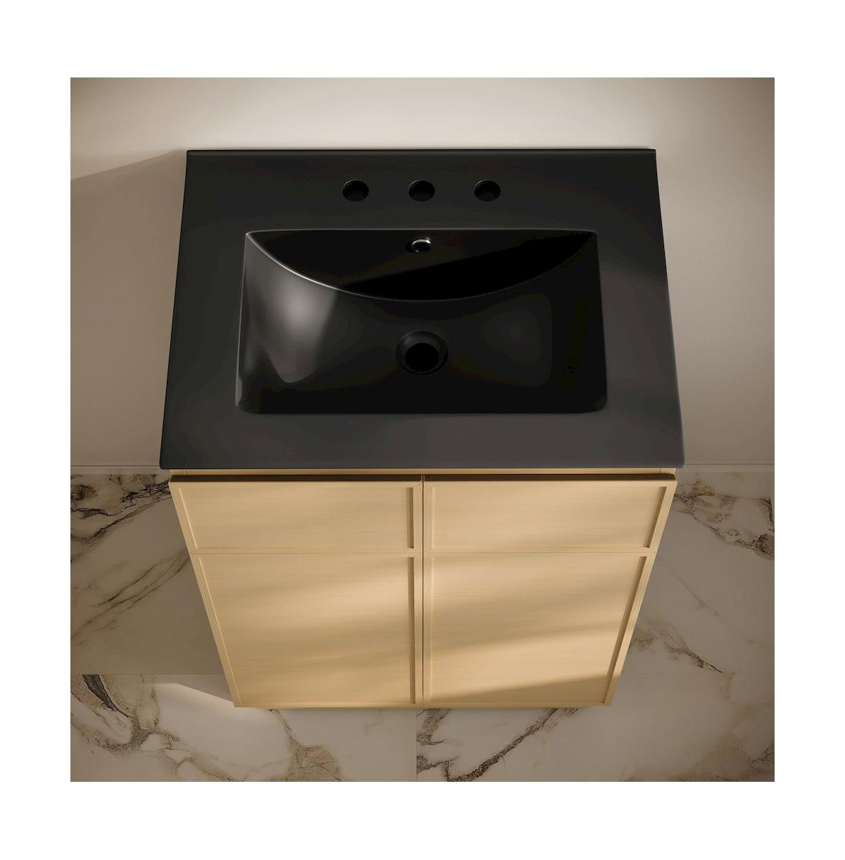 Swiss Madison 24" Freestanding Bathroom Vanity, Natural Oak, Black 3-Hole Widespread Sink Top