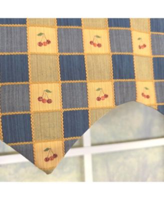 100% Cotton Cherry Squares Regal With Poly/Cotton lining Rod Pocket Valance 50" x 15" Navy