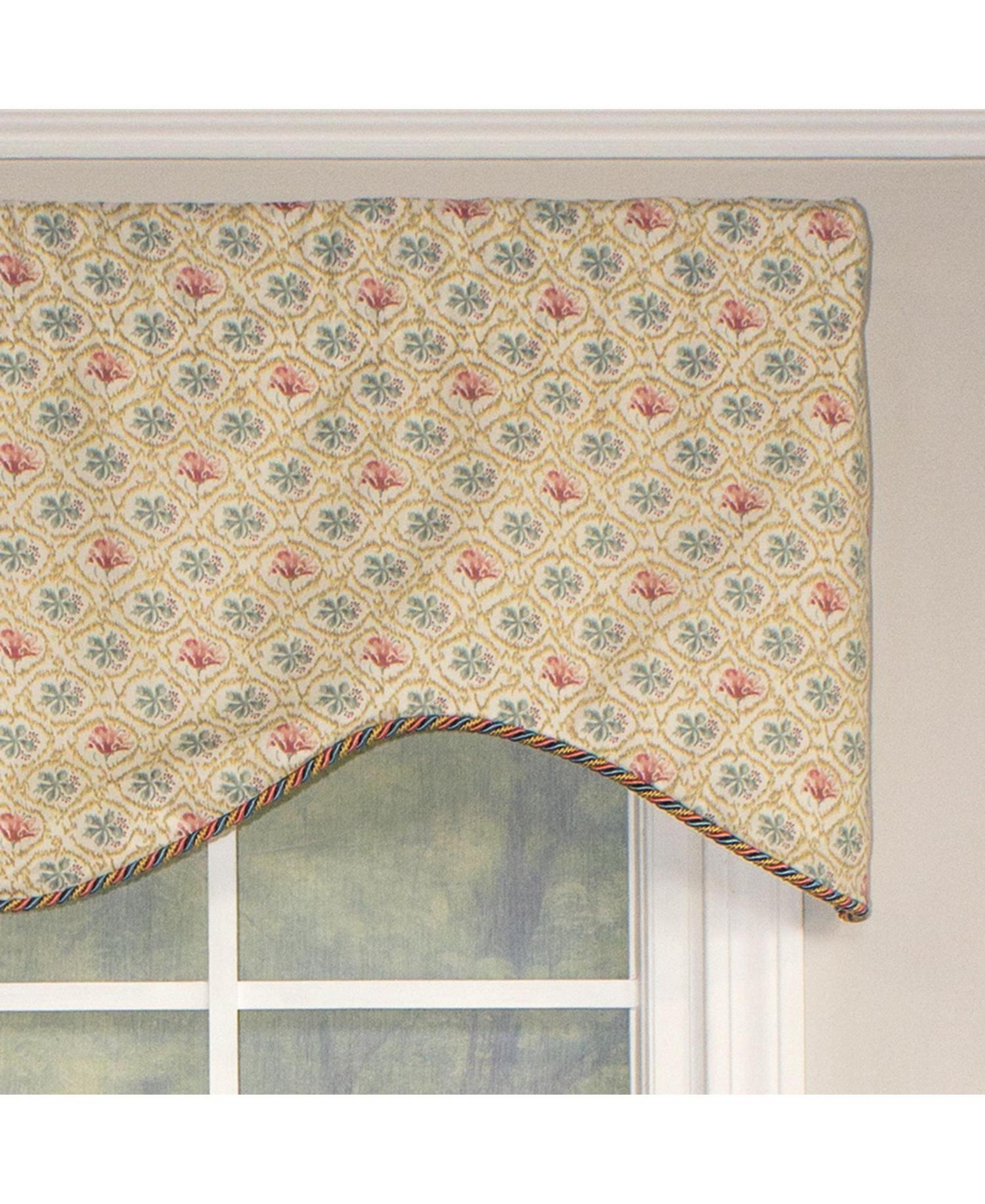 Rlf Home Lake Blossom Corded Cornice 100% Cotton with Fully Lined 3" Rod Pocket Valnance for Windows 50" x 17" Multi