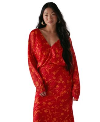 Women's Shadow Stripe Neck Midi Dress