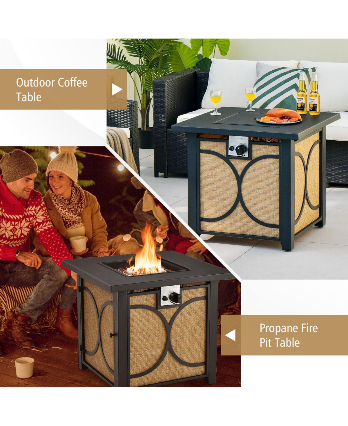 28 Inch 50000 Btu Outdoor Square Fire Pit Table with Cover