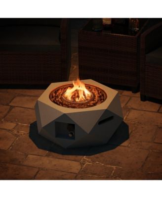 40000 BTU 28 Inch Hexagon Terrazzo Propane Fire Pit Table with Stainless Steel Burner