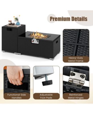 2-Piece Outdoor Rattan Fire Table Set 32 Inch Rectangle Gas Firepit with Tank Cover