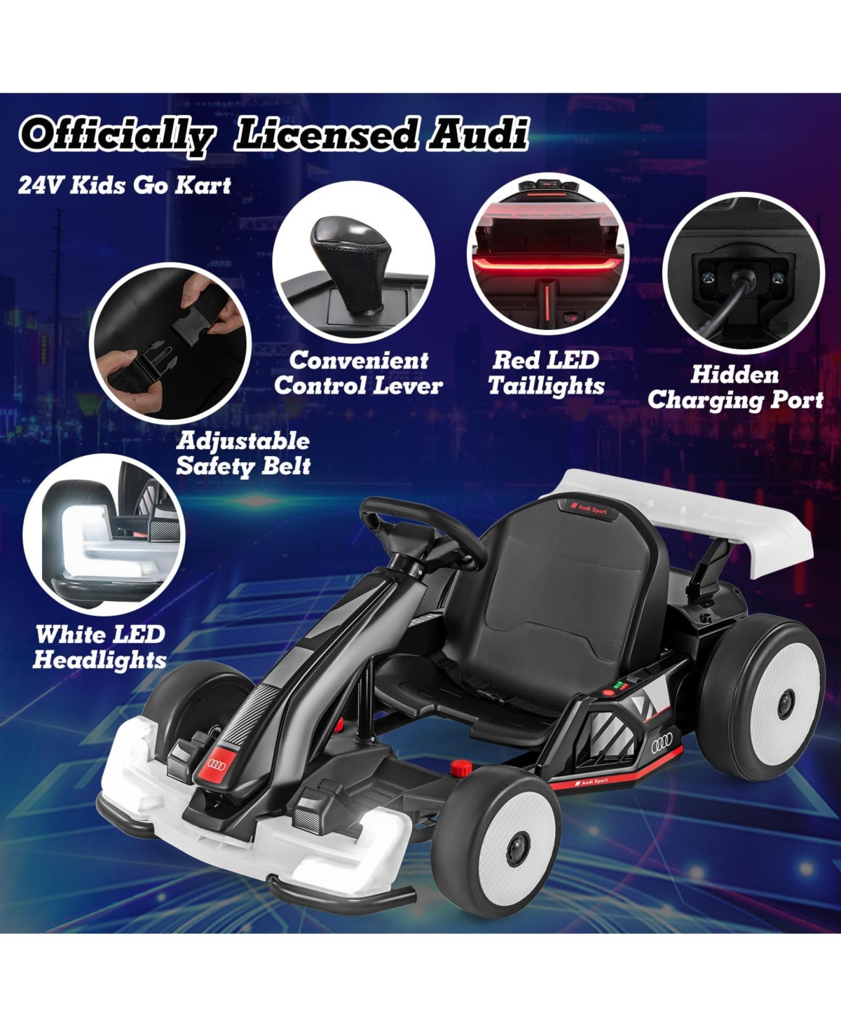 24V Kids Go Kart Licensed Audi Adjustable Ride on Racing Toy with Horn