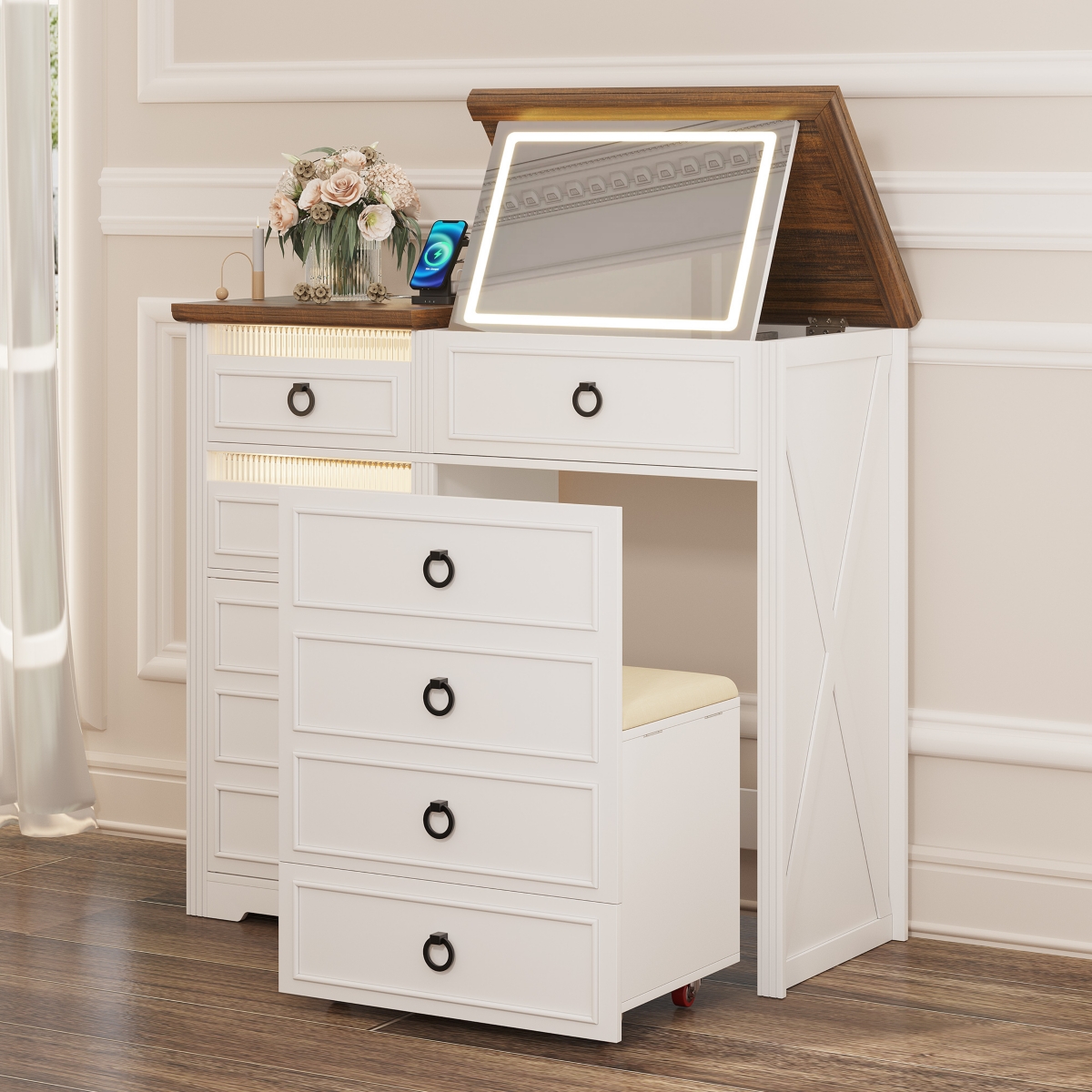 Vlsrka Vanity Makeup Desk with Mirror and Lights