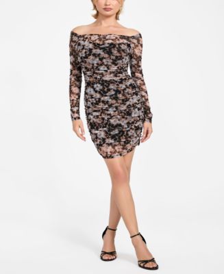 GUESS Women's Calista Printed Off-The-Shoulder Dress Macy's