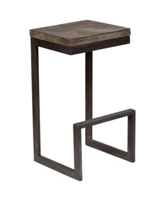 Cube Solid Mango Wood & Metal Bar Stool, Gray (Set of 2)