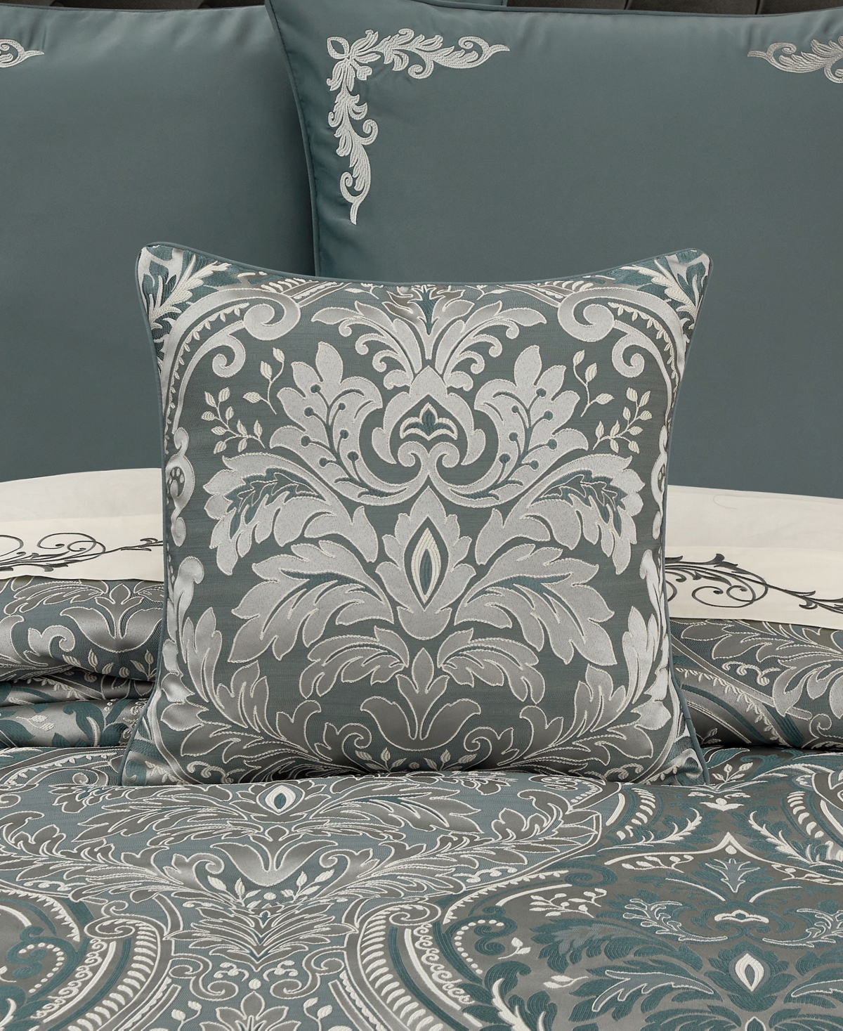 J Queen New York Renata Damask Decorative Pillow, 20" X 20" In Green