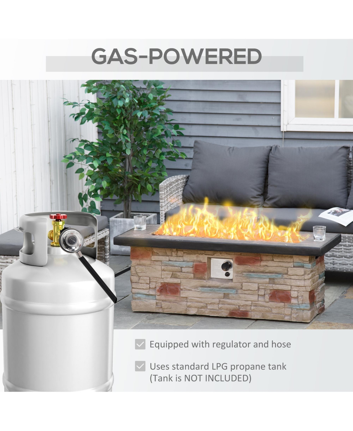 Outsunny 48" Propane Gas Fire Pit Table for Patio w/ Cover and Lava Rocks