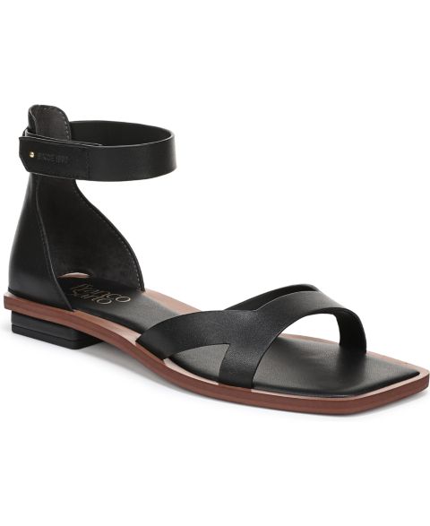 Женские сандалии Franco Sarto Elisa Open Square Toe Ankle Strap Flat, цвет: Чёрная искусственная кожа