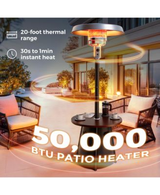 50,000 BTU Propane Patio Heater with 28" Round Storage Table and Adjustable Thermostat