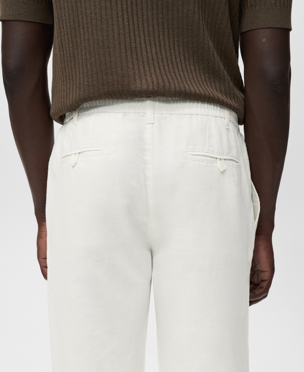 Mango Slim Fit Drawstring Pants In White