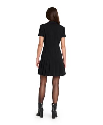 Women&#39;s Double Breasted Pleat Hem Short-Sleeve Coat Dress