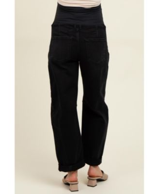 Maternity Black Rolled Cuff Barrel Leg Jeans