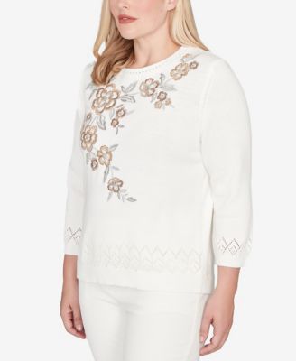 Women's Petite Vienna Floral Embroidered Sweater