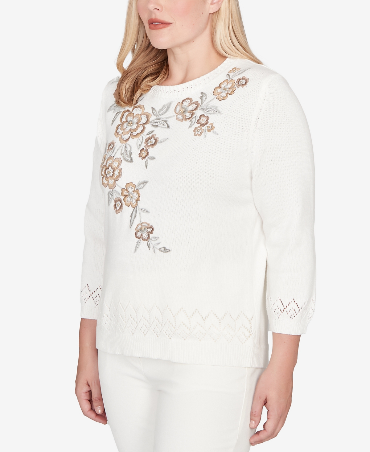 Alfred Dunner Petite Vienna Floral Embroidered Sweater