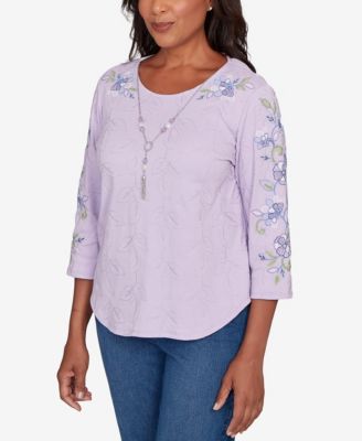 Women's Petite Hilton Head Embroidered Sleeve Textured Top