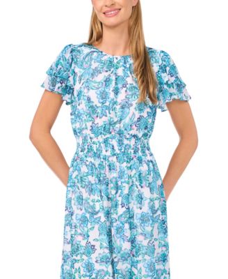 Women's Double Ruffle Short-Sleeve Maxi Dress