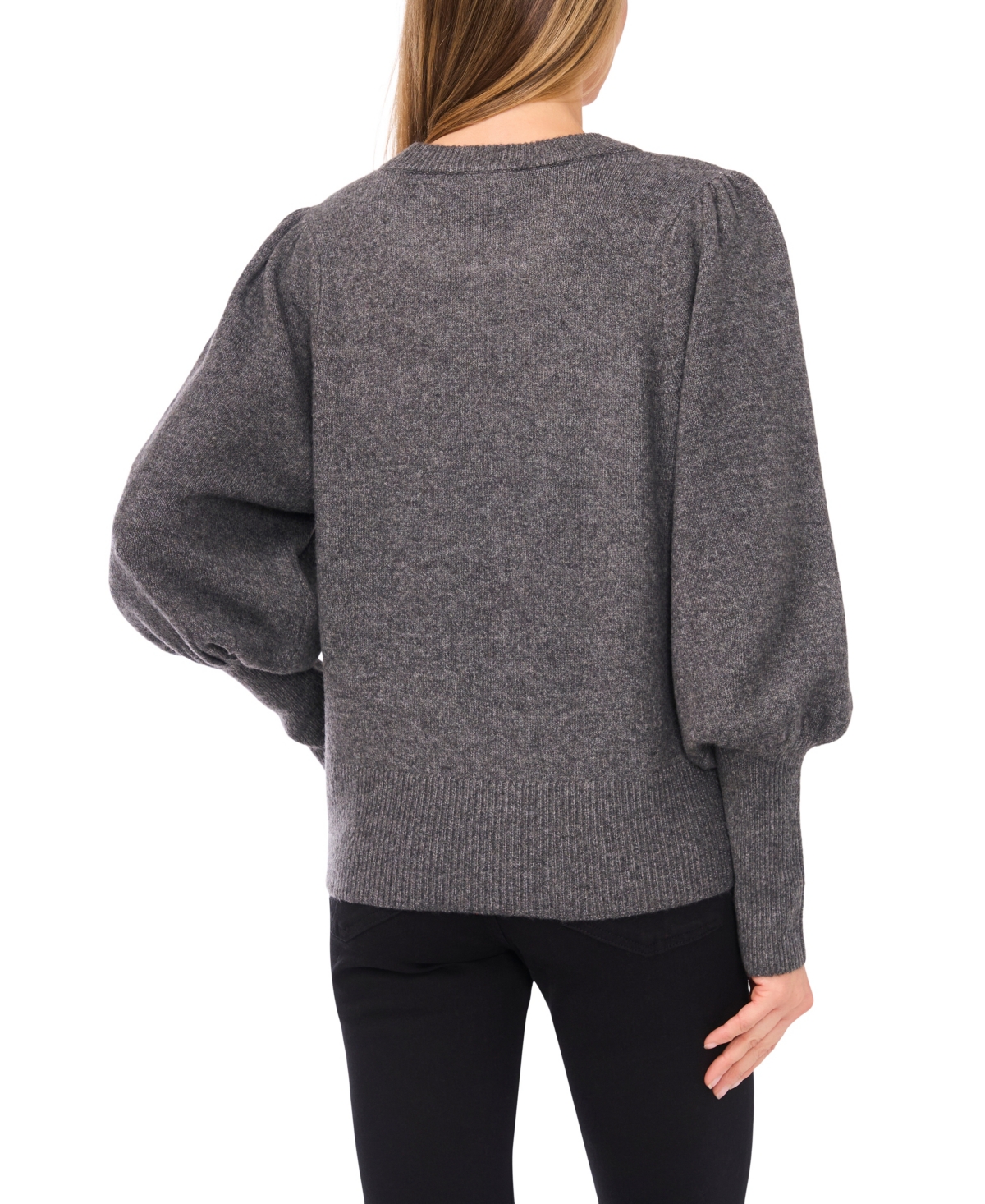 Cece Faux Pearl Heart Embellished Crewneck Sweater In Gray