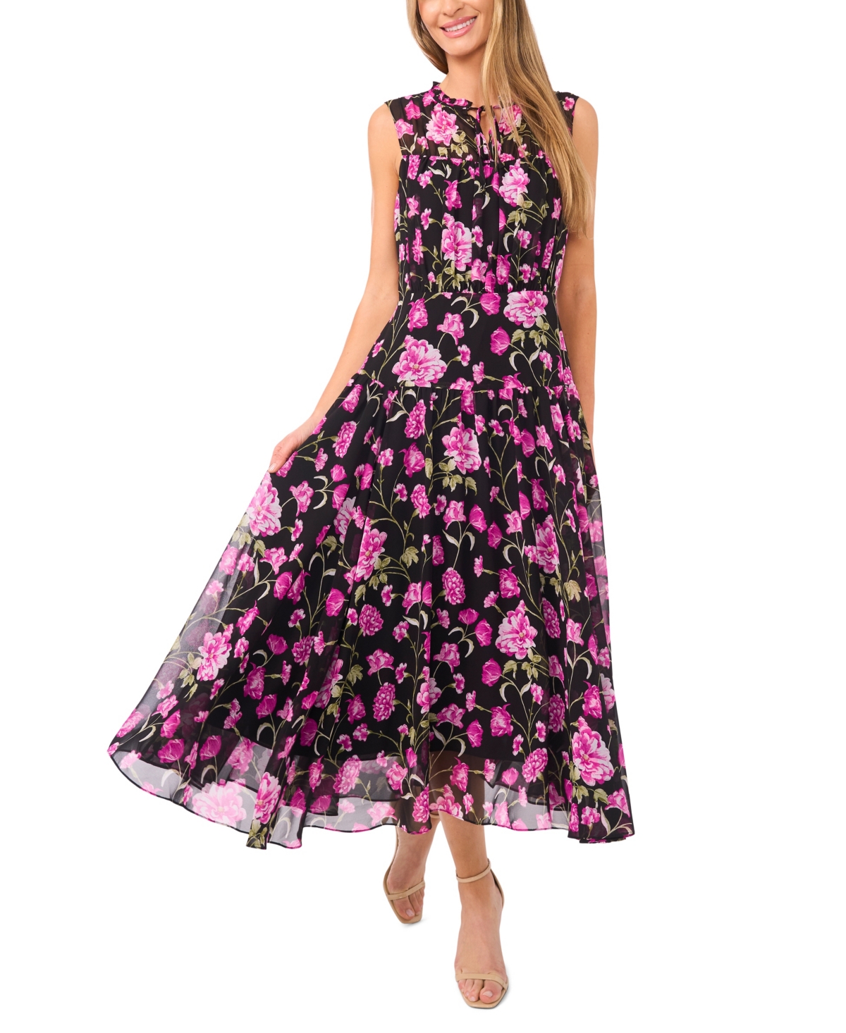 Cece Women's Sleeveless Shirred Midi Dress In Black