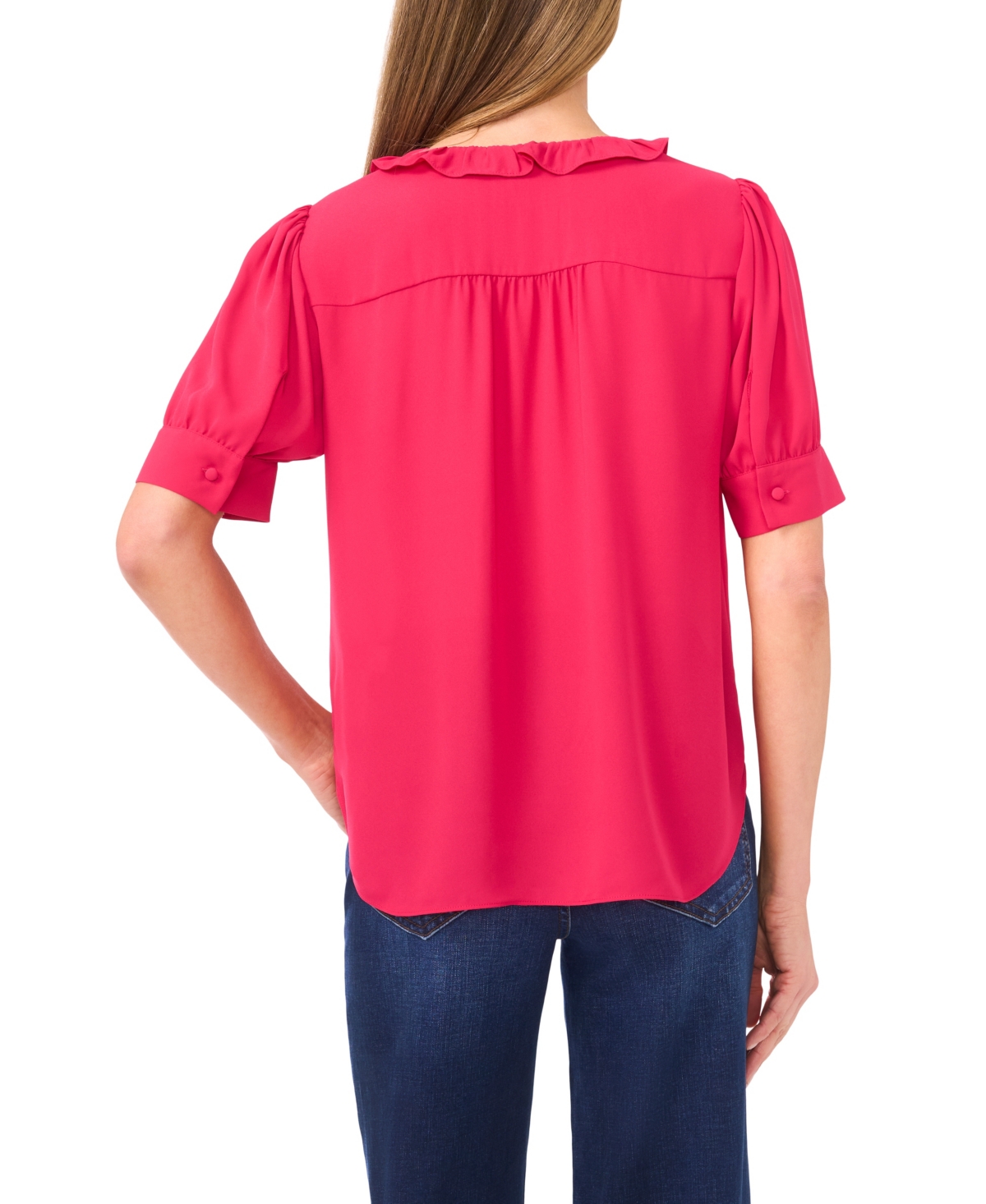 Cece Women's Puff Short-sleeve Button Down Ruffle Top In Pink