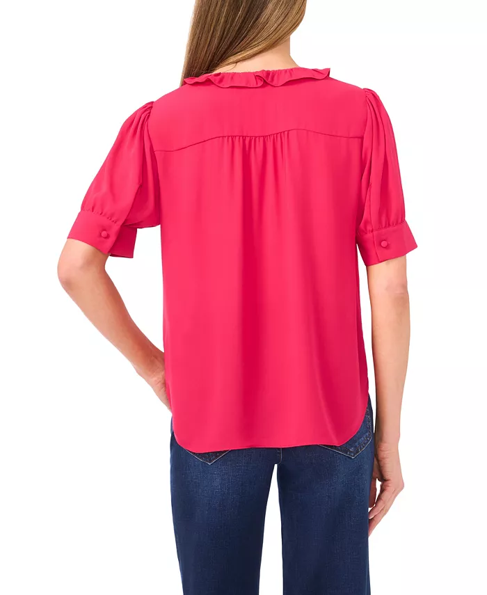 Women's Puff Short-Sleeve Button Down Ruffle Top - thumbnail 3