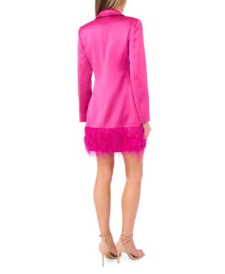 Women's Feather Trim Satin Blazer Dress
