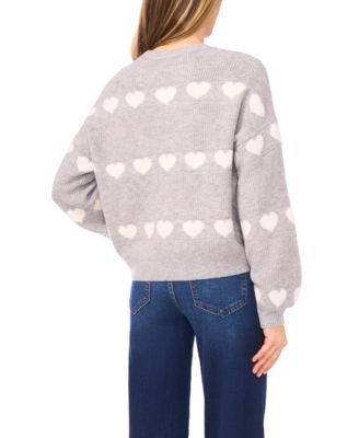 Women's Valentine's Crewneck Heart Jacquard Long-Sleeve Sweater