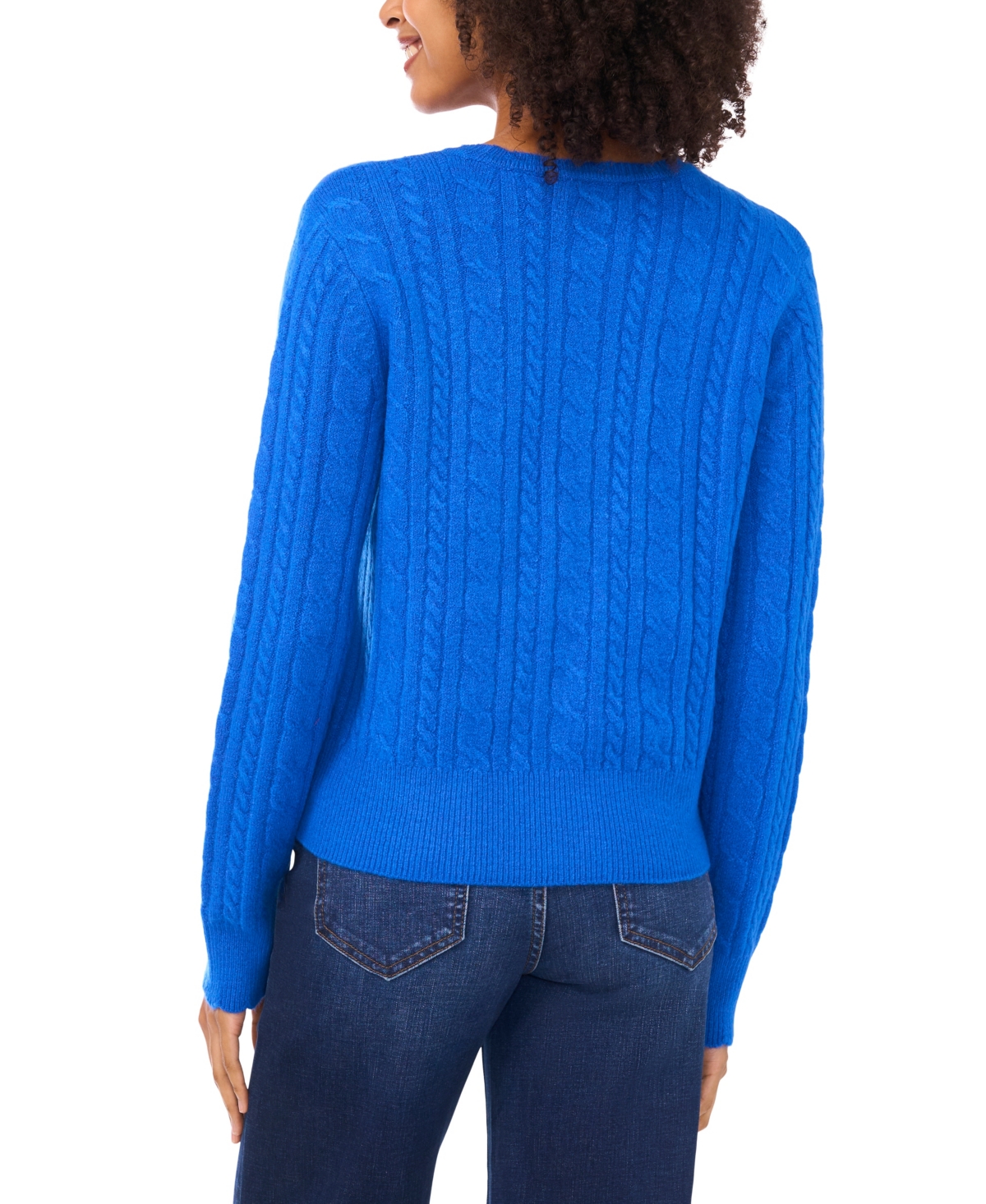 CeCe Women's Cable Long-Sleeve Crewneck with Scallop Edge Sweater