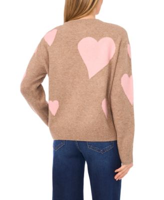 Women's Valentine's Crewneck Heart Jacquard Long-Sleeve Sweater