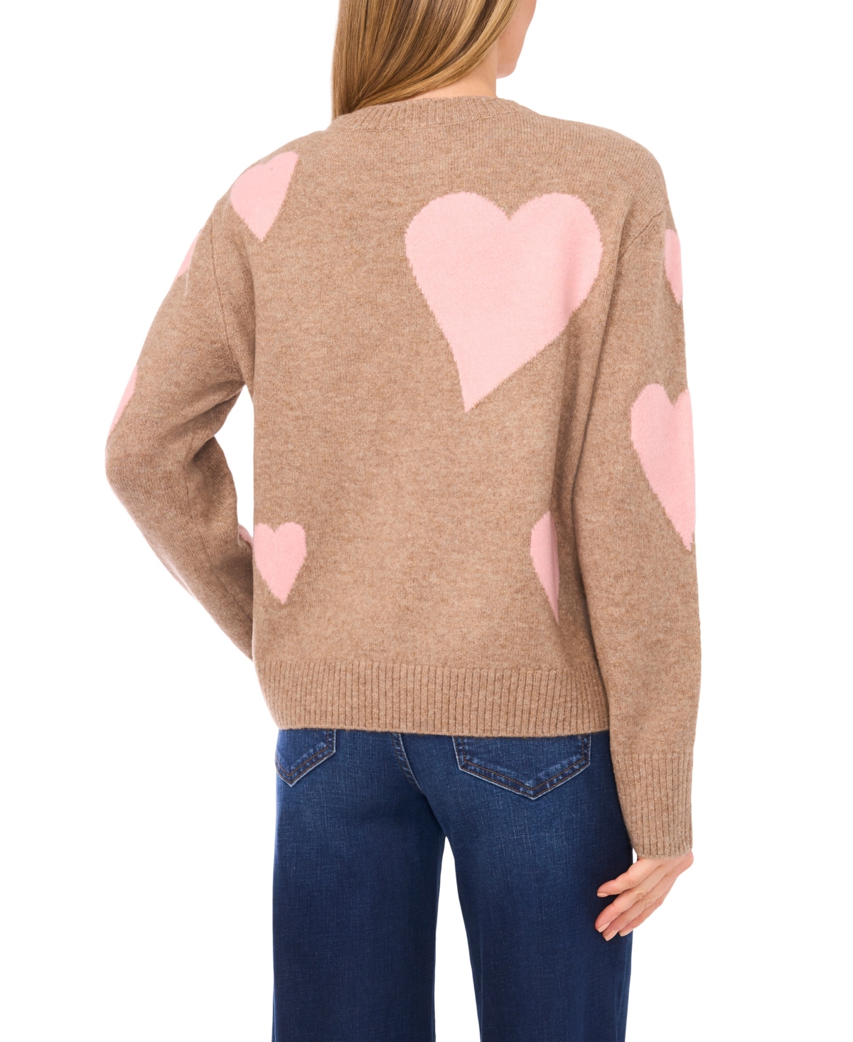 CeCe Women's Heart Jacquard Crewneck Sweater