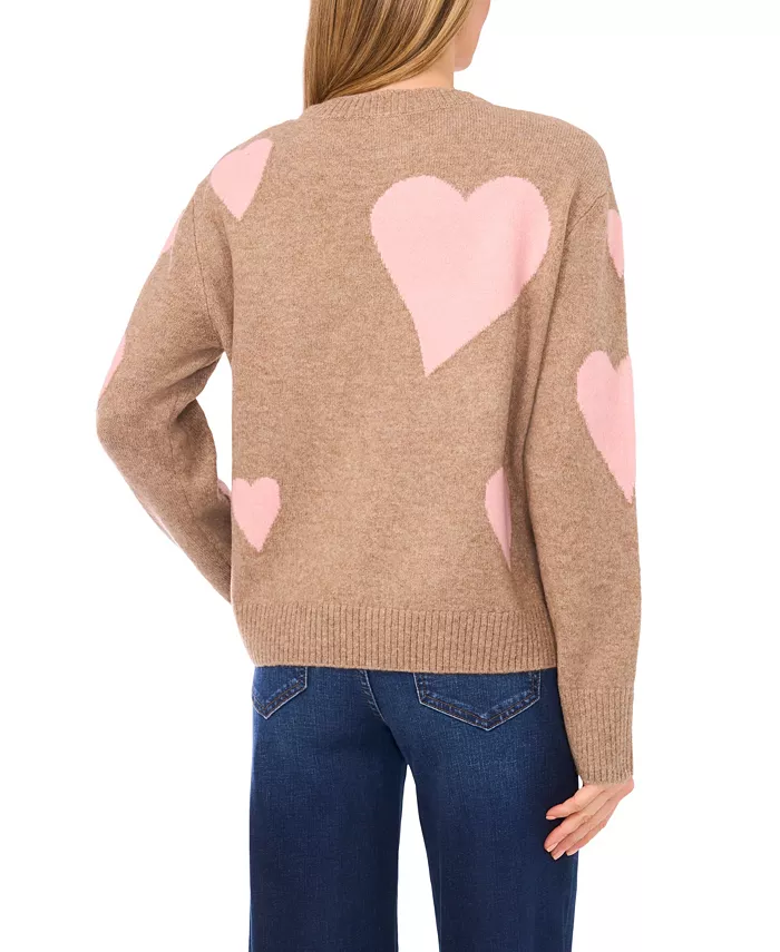 Women's Valentine's Crewneck Heart Jacquard Long-Sleeve Sweater - thumbnail 3