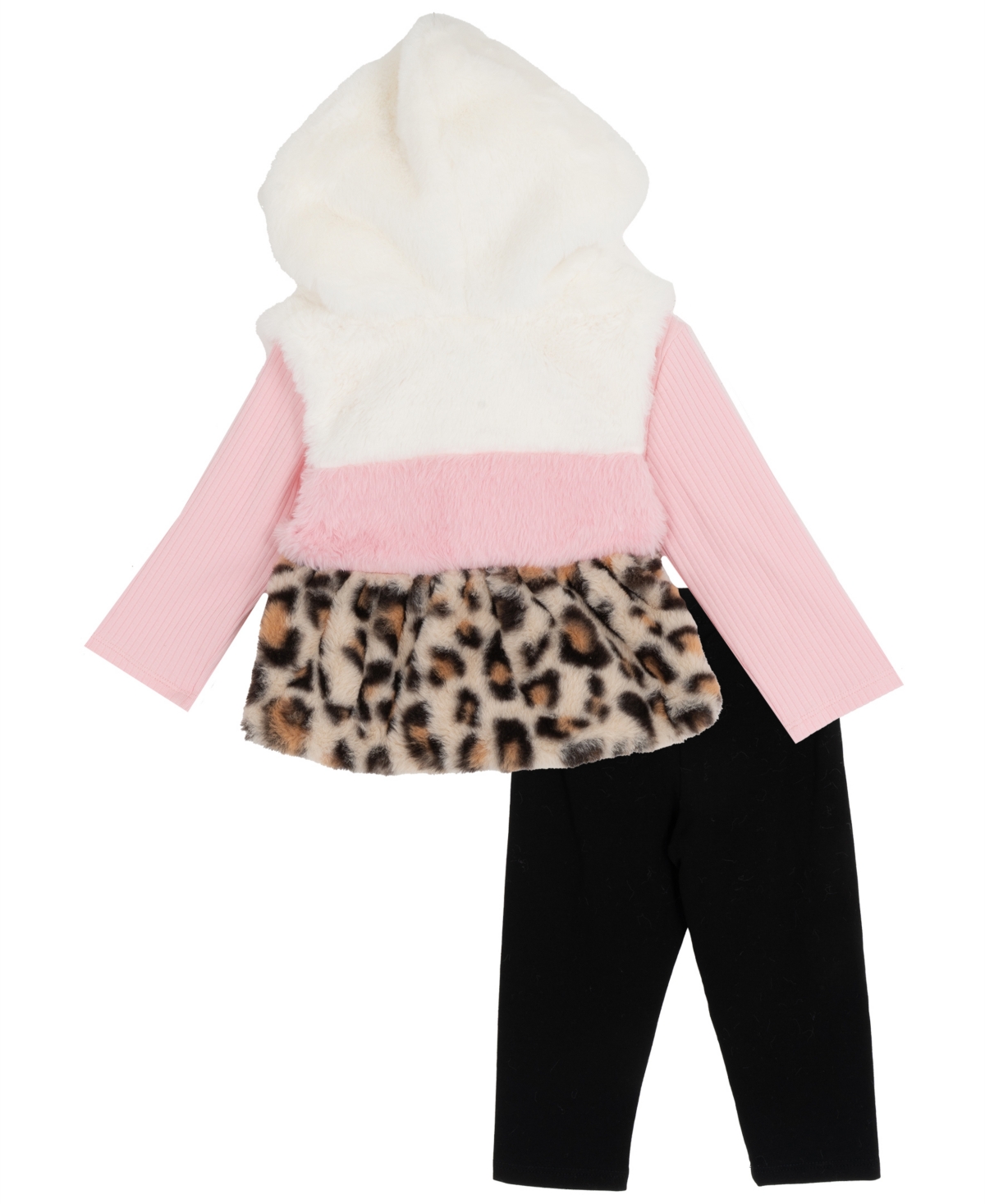 Rare Editions Baby Girls 3-piece Hooded Vest, Long-sleeve Top And Leggings Set In Animal Print