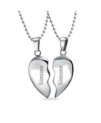 Break Apart Heart Pendant Necklace BFF - Silver Tone Stainless Steel
