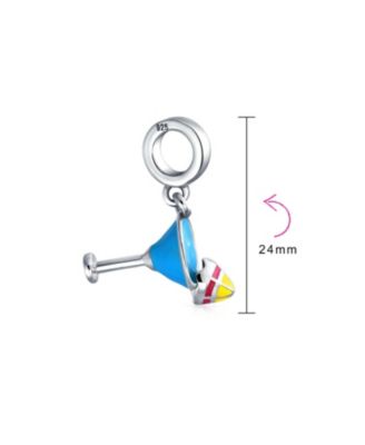Set of 2 Tropical Umbrella Drink Glass Dangle Charm Bead Enamel Oxidized Silver