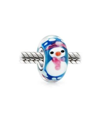 Set of 2 Christmas Charm Bead Snowman Murano Glass Silver for European Bracelet