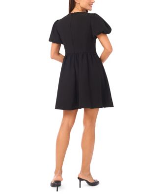 Women's Short Puff Sleeve Bow Dress